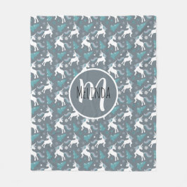 冬のユニコーン濃い灰色パターン フリースブランケット