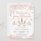 冬のユニコーン1歳誕生日招待状 招待状 (正面)