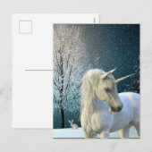 冬のユニコーン　美しい雪のホリデーシーン シーズンポストカード (正面/裏面)