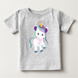 冬のユニコーン，魔法ユニコーン，かわいいユニコーン，スカーフ ベビーTシャツ