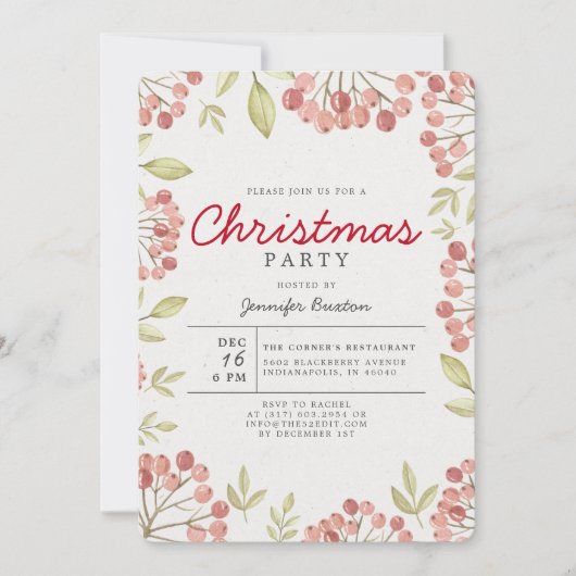 冬のユニーク果実の緑のクリスマスパーティー 招待状 (正面)