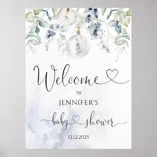 冬のユーカリ青い赤ちゃんシャワーへようこそ ポスター (正面)