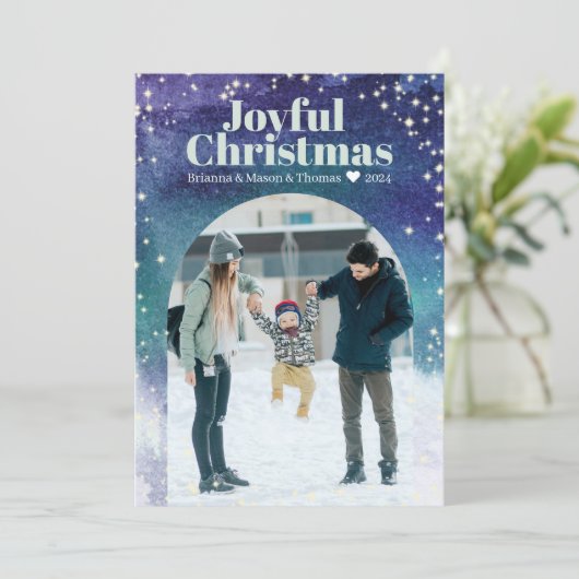 冬のライト星空の喜びクリスマスフォトホー シーズンカード (スタンド正面)
