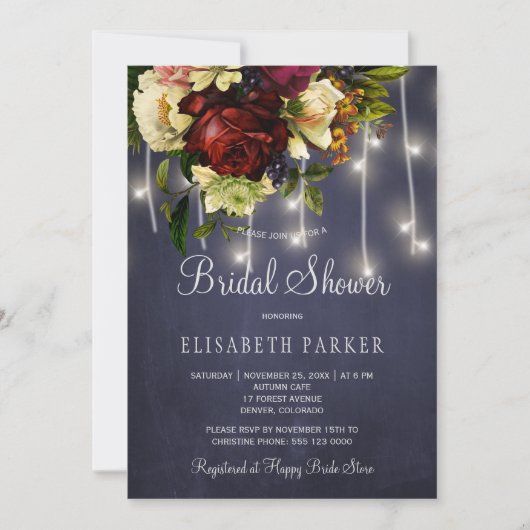 冬のライ素朴ト海軍ブルゴーニュブライダルシャワー 招待状 (正面)