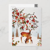 冬のラブバード クリスマスツリー 水彩 シーズンポストカード (正面/裏面)