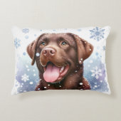 冬のラブラドールレトリエバーパピードグホリデイ アクセントクッション (正面)