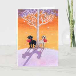 冬のラブラドール犬のバレンタインデーの絵 カード