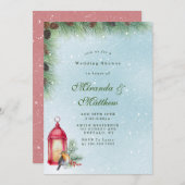 冬のランタンと鳥のウェディングシャワー招待状 (正面/裏面)