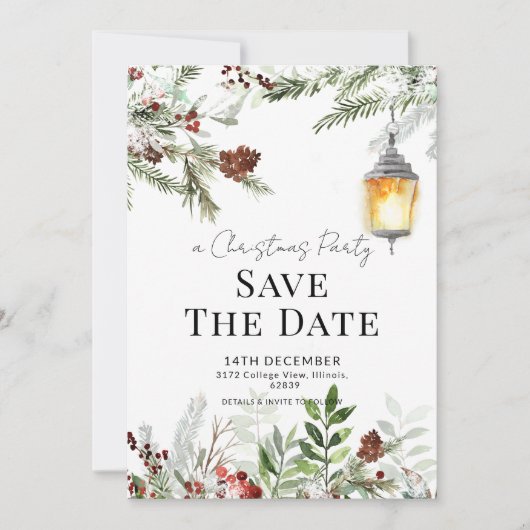 冬のランタン クリスマスパーティーのお知らせカード 招待状 (正面)