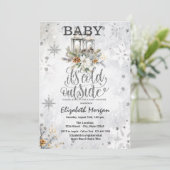 冬のランタン 花 雪の結晶 ベビーシャワー 招待状 (スタンド正面)