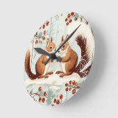 冬のリスたちの愛 ラウンド壁時計 (傾斜)
