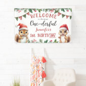 冬のリスのクリスマス1st誕生日パーティー 横断幕 (インサイチュ)