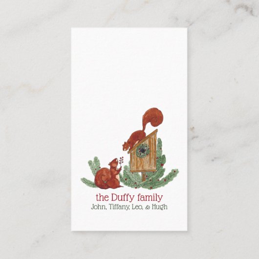 冬のリス小さなクリスマスラベル 名刺 (裏面)