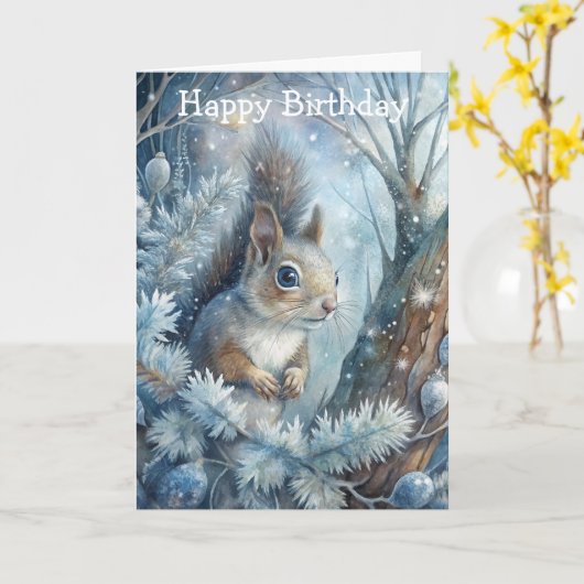 冬のリス カード (黄色い花)