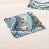 冬のリス スクエアペーパーコースター (アングル)