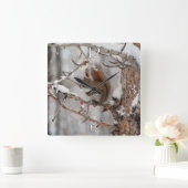 冬のリス、雪&レッドベリークリスマスデザイン スクエア壁時計 (ホーム)