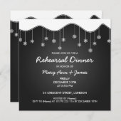 冬のリハーサルディナースノーフレークデコレーションブラック 招待状 (正面/裏面)