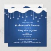 冬のリハーサルディナースノーフレークデコレーションブルー 招待状 (正面/裏面)