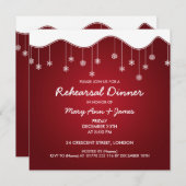冬のリハーサルディナースノーフレークデコレーションレッド 招待状 (正面/裏面)