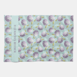 冬のリンゴは冷たい緑と紫パーソナライズされた キッチンタオル