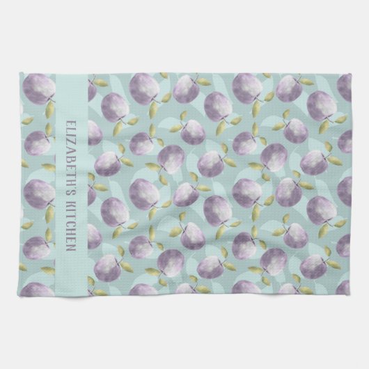 冬のリンゴは冷たい緑と紫パーソナライズされた キッチンタオル (横)