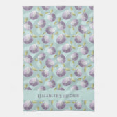 冬のリンゴは冷たい緑と紫パーソナライズされた キッチンタオル (縦)