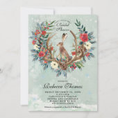 冬のリースおよびノウサギのブライダルシャワーの招待 招待状 (正面)