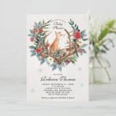 冬のリースとキツネのベビーシャワーの招待 招待状 (スタンド正面)