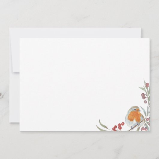 冬のリースとクリスマスロビンベビーの散水 招待状 (裏面)