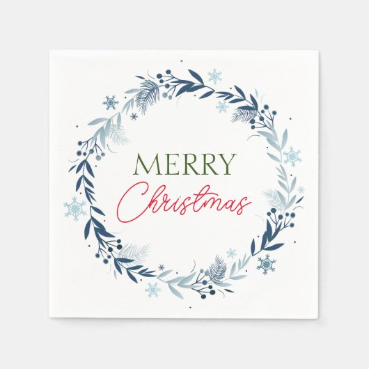 冬のリースとメリークリスマス スタンダードカクテルナプキン (正面)