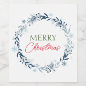 冬のリースとメリークリスマス ワインラベル (シングルラベル)