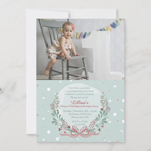 冬のリースの写真招待状 招待状 (正面)