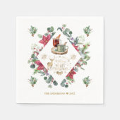 冬のリースの台本がクリスマスの楽しさを願う スタンダードカクテルナプキン (正面)