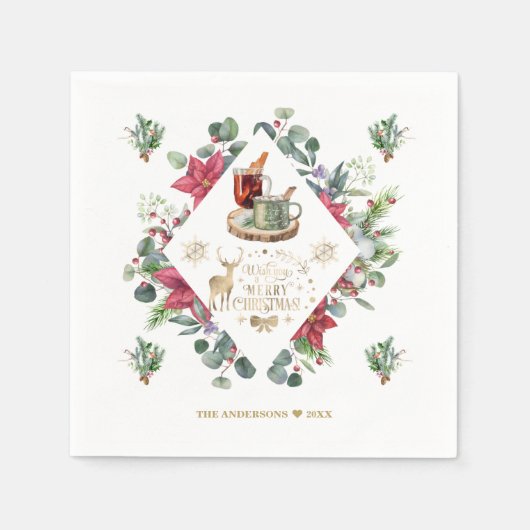 冬のリースの台本がクリスマスの楽しさを願う スタンダードカクテルナプキン (正面)