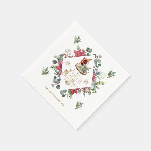 冬のリースの台本がクリスマスの楽しさを願う スタンダードカクテルナプキン (角)