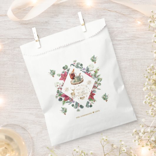 冬のリースの台本がクリスマスの楽しさを願う フェイバーバッグ (クリップ留めされた状態)