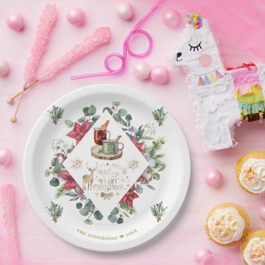 冬のリースの台本がクリスマスの楽しさを願う ペーパープレート (パーティー)