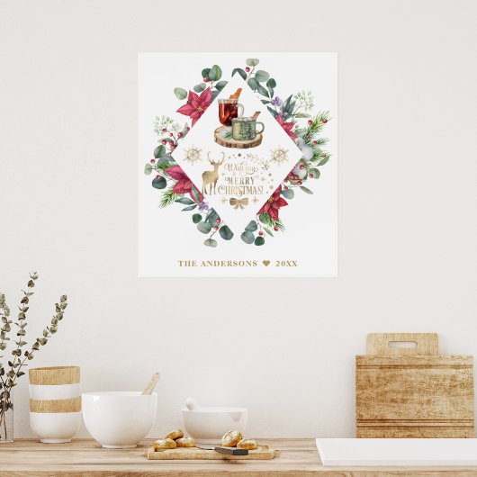 冬のリースの台本がクリスマスの楽しさを願う ポスター (キッチン)