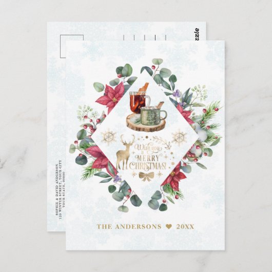 冬のリースの台本がクリスマスの楽しさを願う ポストカード (正面/裏面)