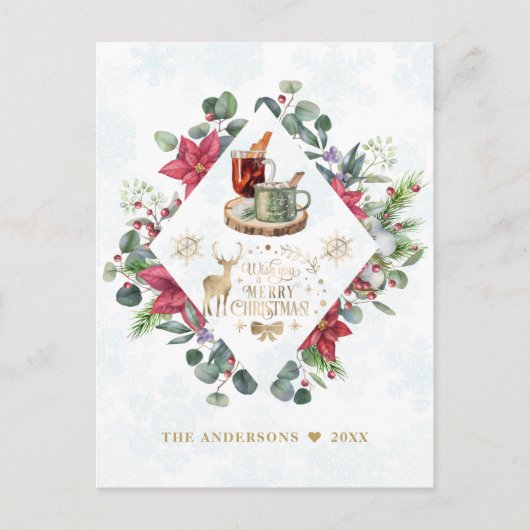 冬のリースの台本がクリスマスの楽しさを願う ポストカード (正面)