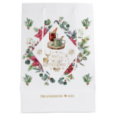 冬のリースの台本がクリスマスの楽しさを願う ミディアムペーパーバッグ (裏面)