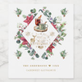 冬のリースの台本がクリスマスの楽しさを願う ワインラベル (シングルラベル)