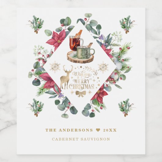 冬のリースの台本がクリスマスの楽しさを願う ワインラベル (シングルラベル)