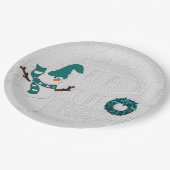 冬のリースインティール（緑がかった色）と雪だるまホリデーハウス ペーパープレート (アングル)