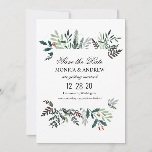 冬のリースウェディング日付を保存招待状 招待状 (正面)