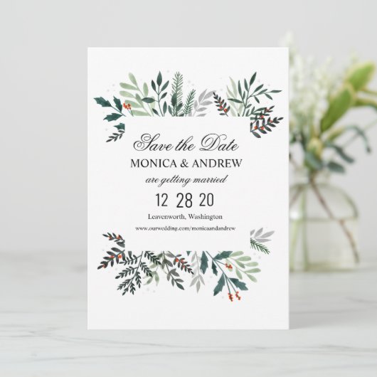 冬のリースウェディング日付を保存招待状 招待状 (スタンド正面)
