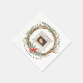 冬のリースコージー暖炉メリークリスマス スタンダードカクテルナプキン (角)