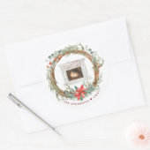 冬のリースコージー暖炉メリークリスマス ラウンドシール (封筒)