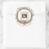 冬のリースコージー暖炉メリークリスマス ラウンドシール (バッグ)