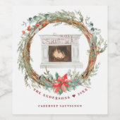 冬のリースコージー暖炉メリークリスマス ワインラベル (シングルラベル)